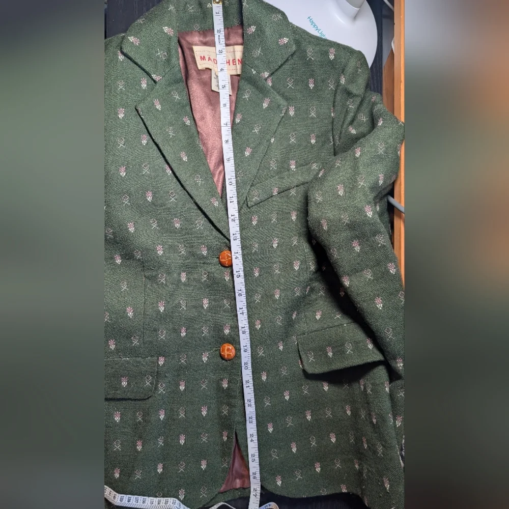 Anthropologie Mädchen Blazer, Women's Size M, Green Wool With Pink Accents - Picture 6 of 11